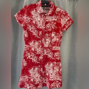 Olivaceous sz medium red dress linen rayon tropical print